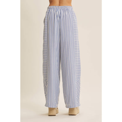 SALT-AIR TEXTURED STRIPE WIDE-LEG PANTS WITH POCKETS