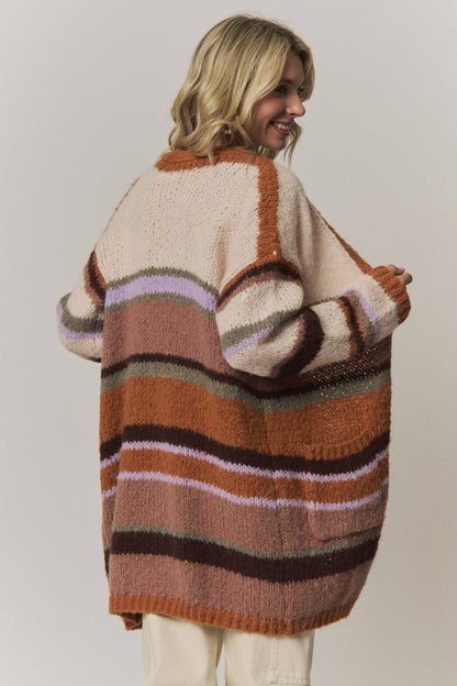 BOHO MULTI-STRIPE OPEN FRONT CARDIGAN