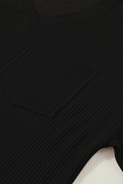 Women's Valerian Corded V Neck Chest Pocket Loose T-shirt