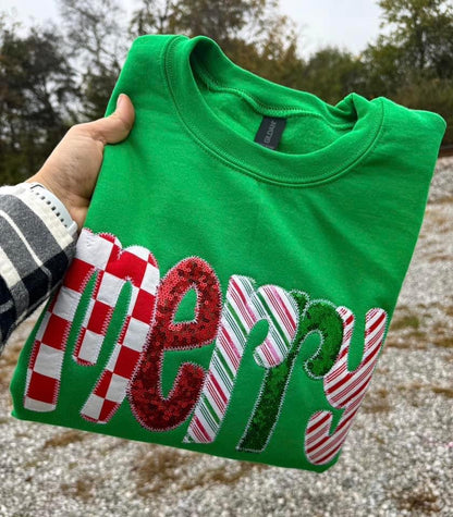 Merry Embroidered Christmas Sweatshirt