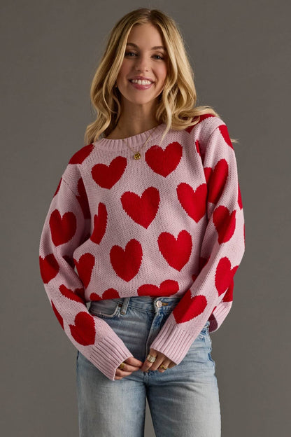 Lt. Pink & Red Heart Sweater