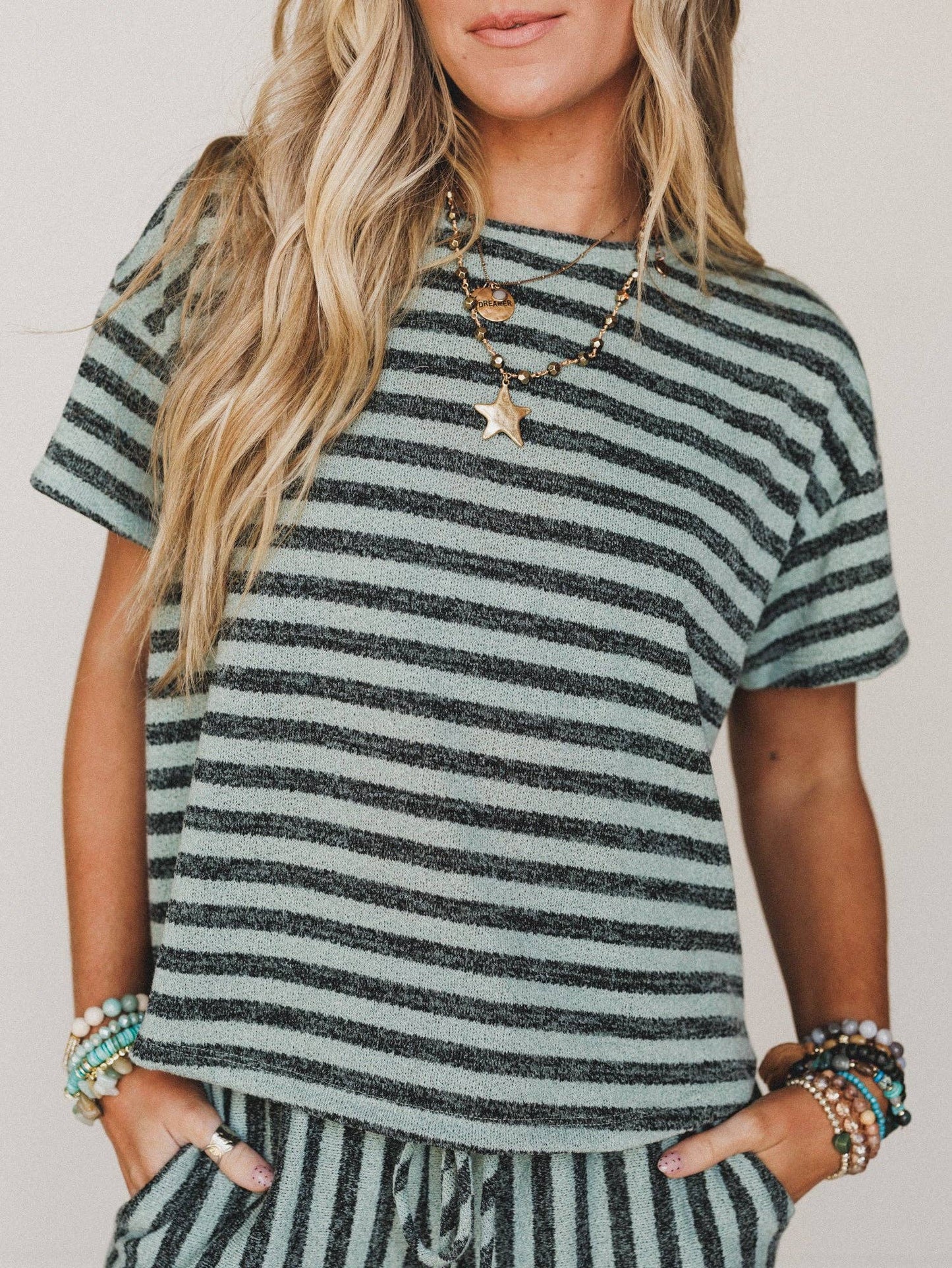Ibiza Breeze Striped Top - Sage Black