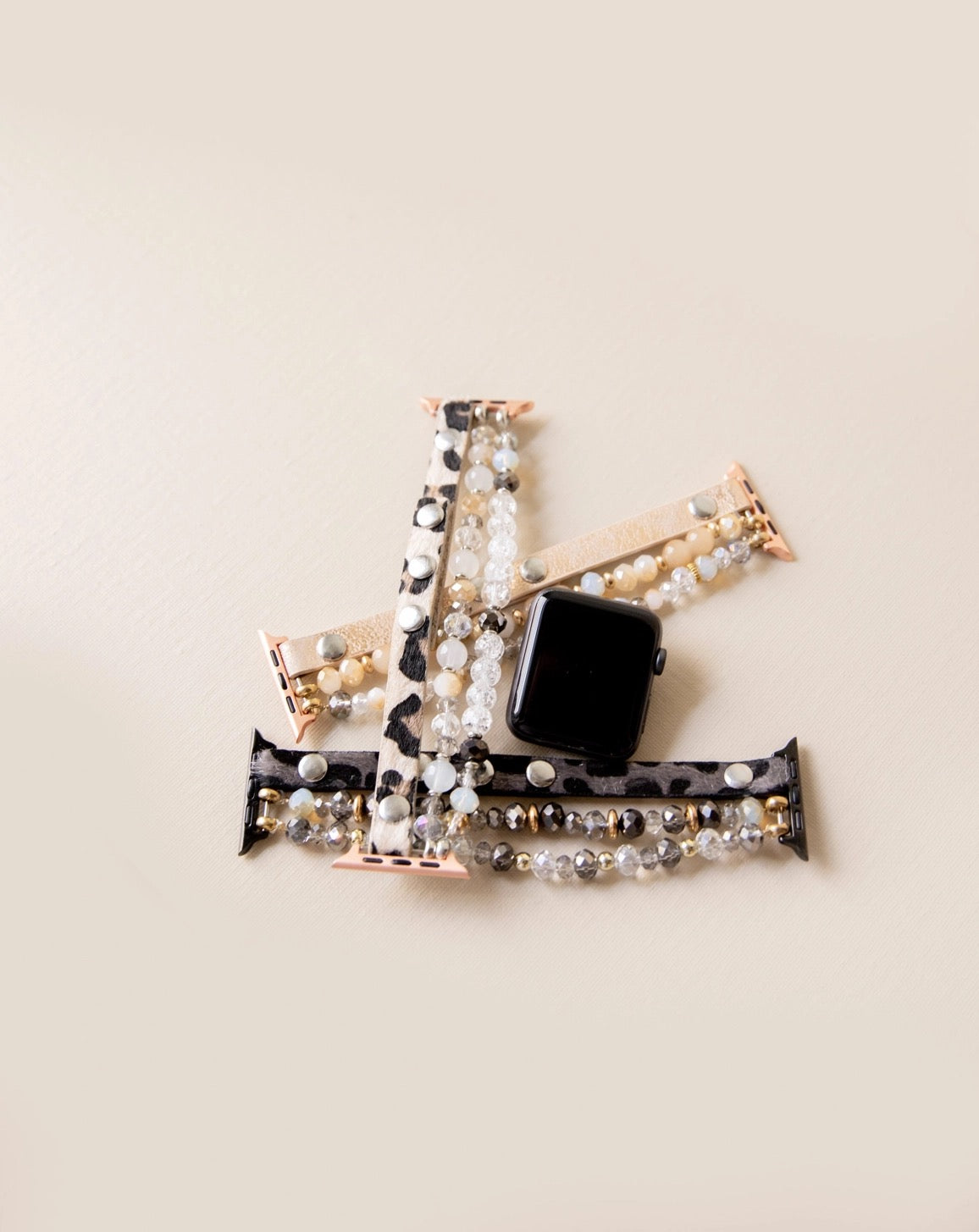 Leopard Calf Leather and Crystal Apple Watch Band