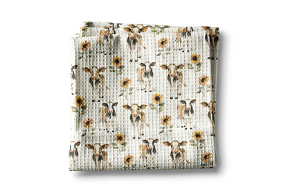 Cow Sunflower Dairy Homestead Farmhouse Kitchen Towel Waffle