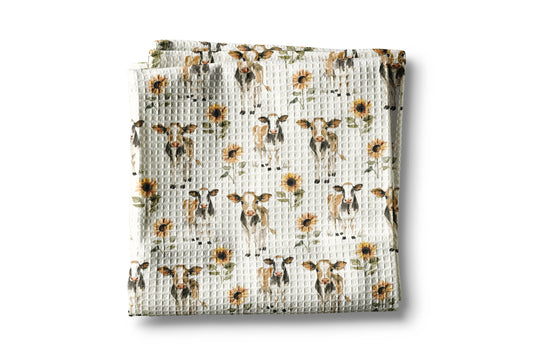 Cow Sunflower Dairy Homestead Farmhouse Kitchen Towel Waffle