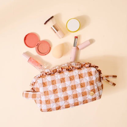 Essentials Quilted Cosmetic Pouch-Maple Gingham