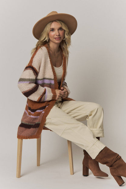 BOHO MULTI-STRIPE OPEN FRONT CARDIGAN