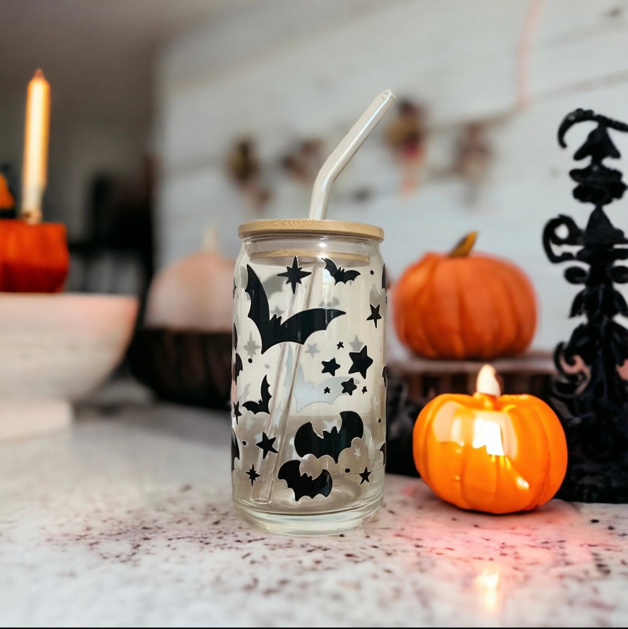 Halloween Bat Glass Cup
