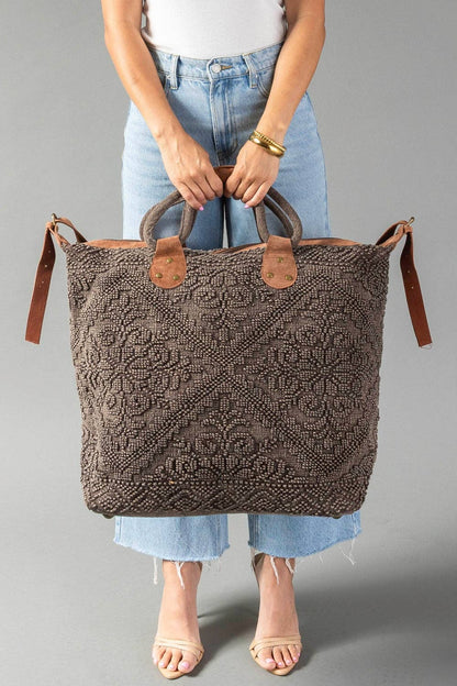 Brown Vintage Textured Tote Bag