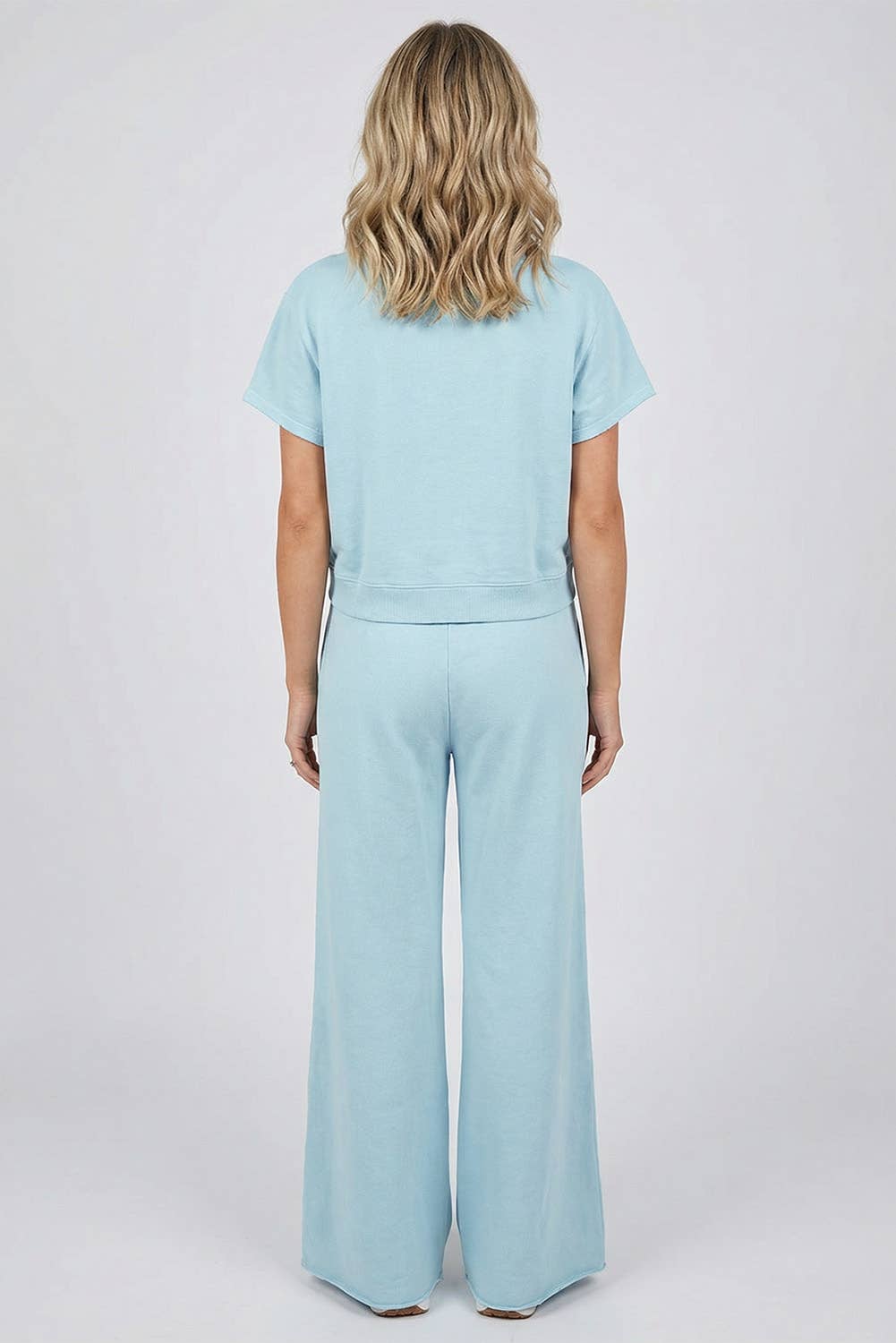 Blue Soft Color Tee & Wide Leg Pants 2pcs Set