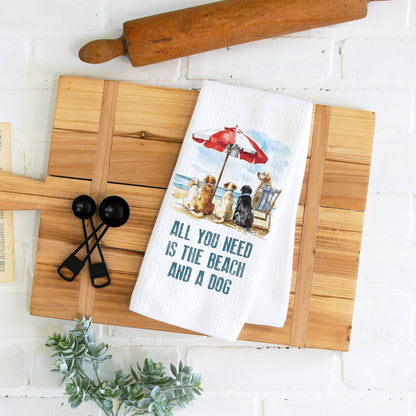 Beach and a Dog Kitchen Towel, Dog Dish Towel, Tea Towel