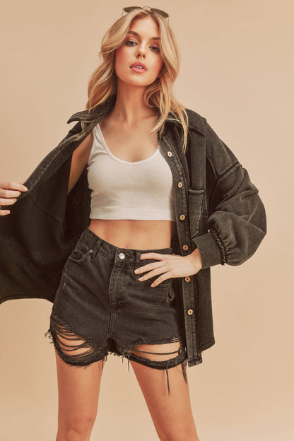 BLACK ACID WASH JACKET TOP