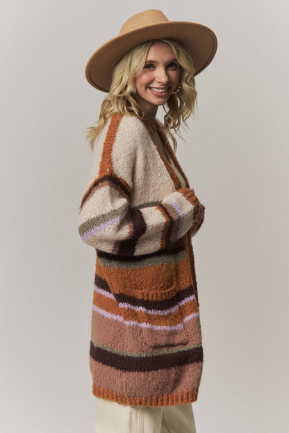 BOHO MULTI-STRIPE OPEN FRONT CARDIGAN