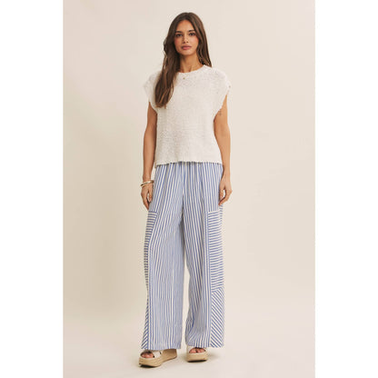 SALT-AIR TEXTURED STRIPE WIDE-LEG PANTS WITH POCKETS