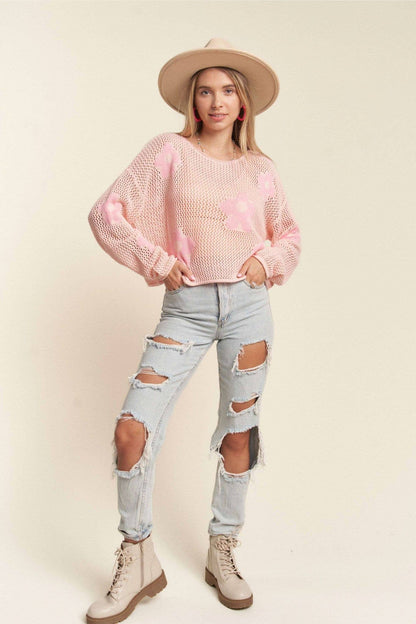 LIGHTWEIGHT FLORAL SWEATER TOP-