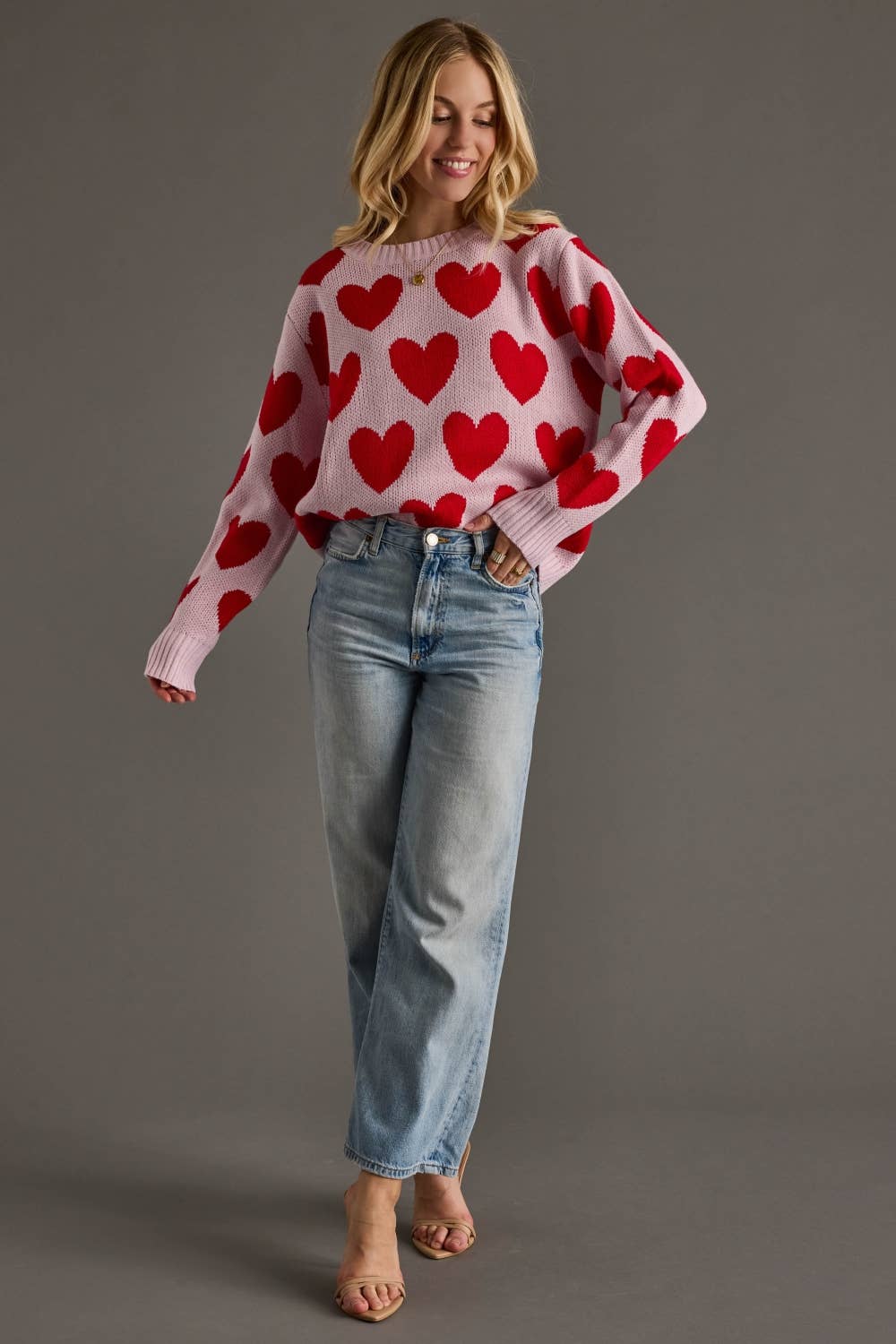 Lt. Pink & Red Heart Sweater