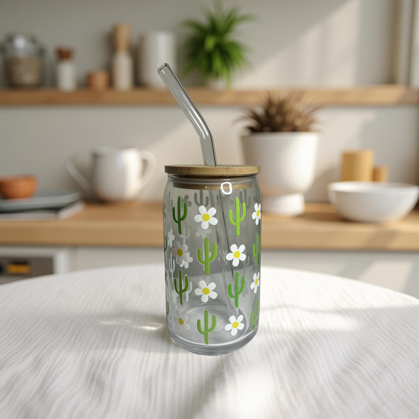 Cactus Daisy Glass Cup
