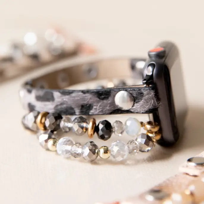 Leopard Calf Leather and Crystal Apple Watch Band