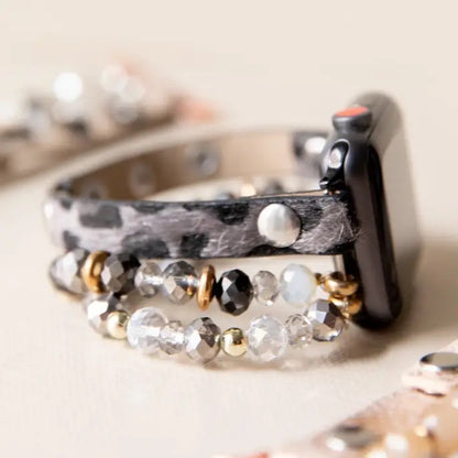 Leopard Calf Leather and Crystal Apple Watch Band