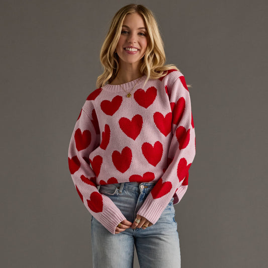 Lt. Pink & Red Heart Sweater
