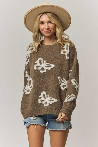 COZY BUTTERFLY PATTERNED KNIT SWEATER