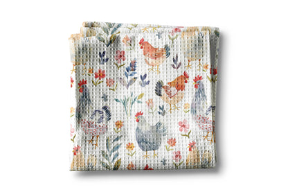 Chicken Rooster Floral Spring Summer Farmhouse Kitchen Towel