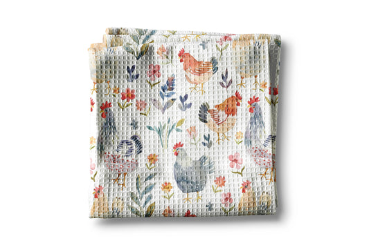 Chicken Rooster Floral Spring Summer Farmhouse Kitchen Towel