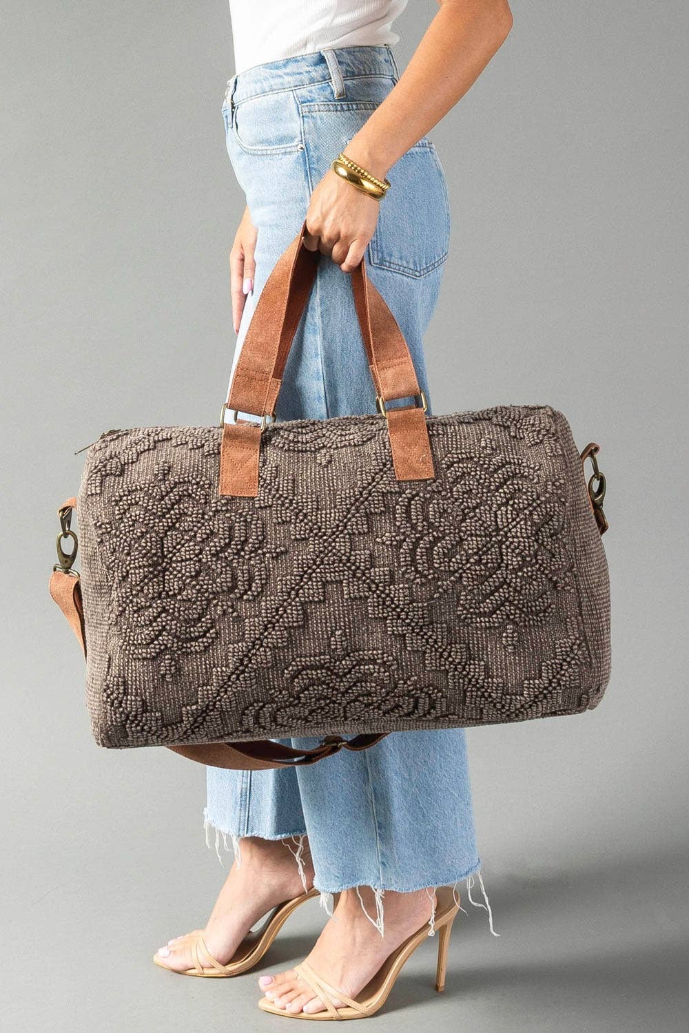Brown Vintage Textured Duffel Bag