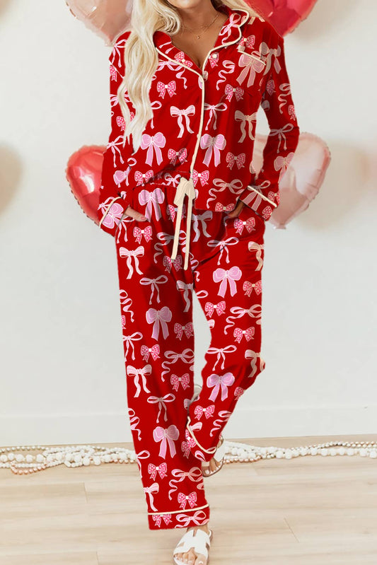 Bow Print Shirts & Pants Festival Pajama Set | S-XL