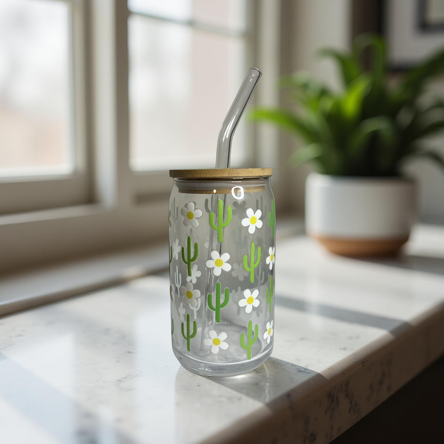 Cactus Daisy Glass Cup