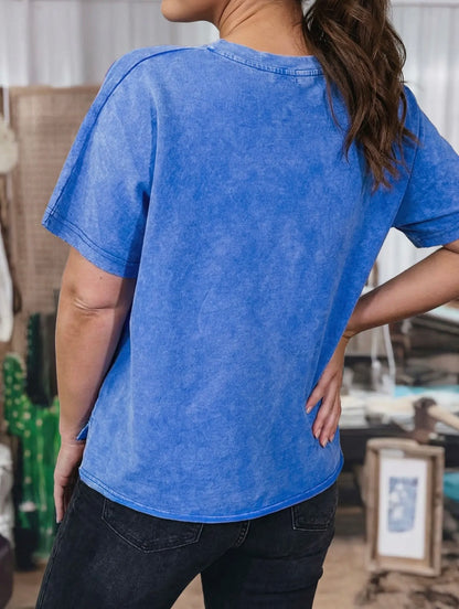 Flag Day Mineral Washed Star Patch V Neck Tee