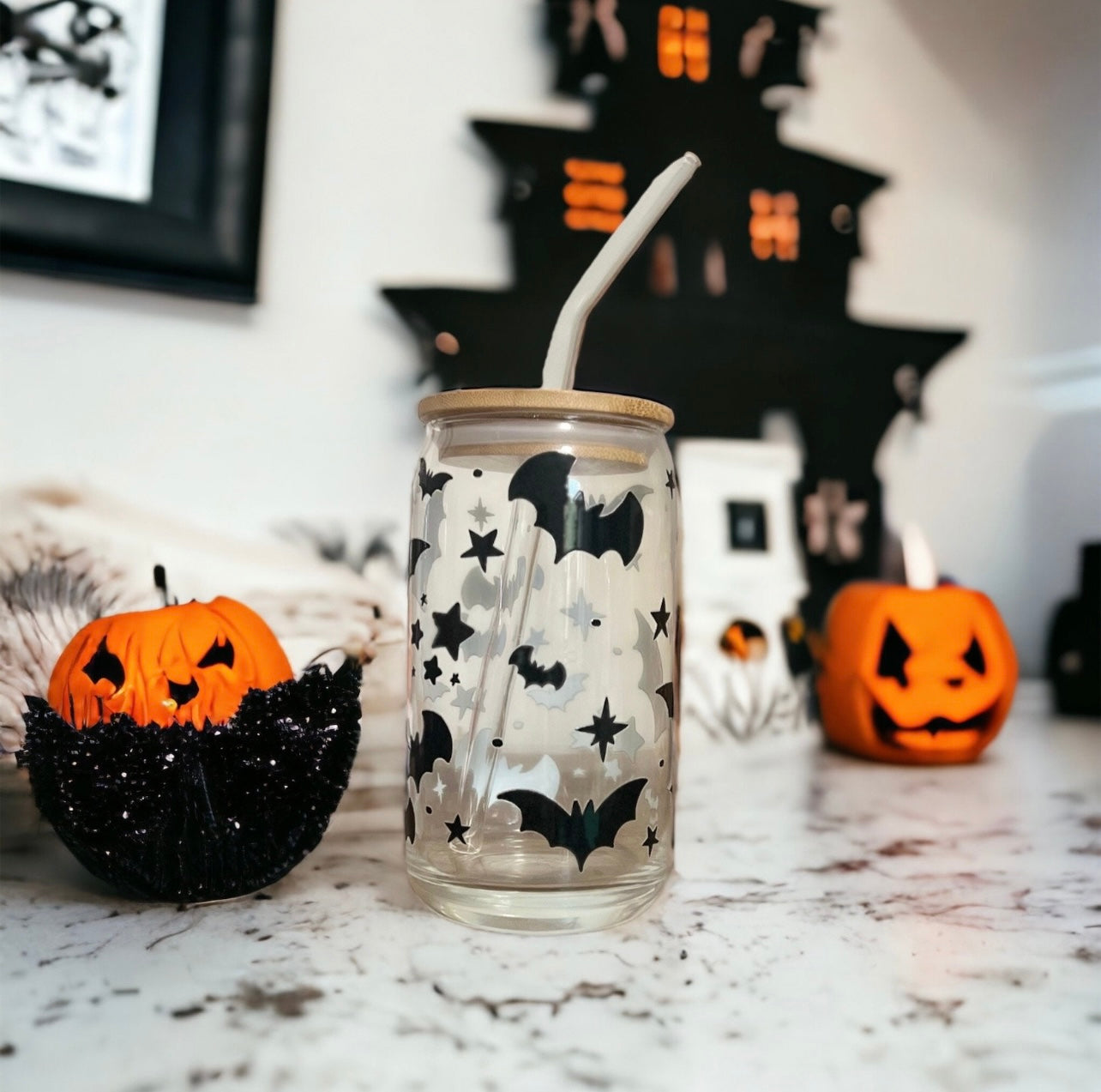 Halloween Bat Glass Cup