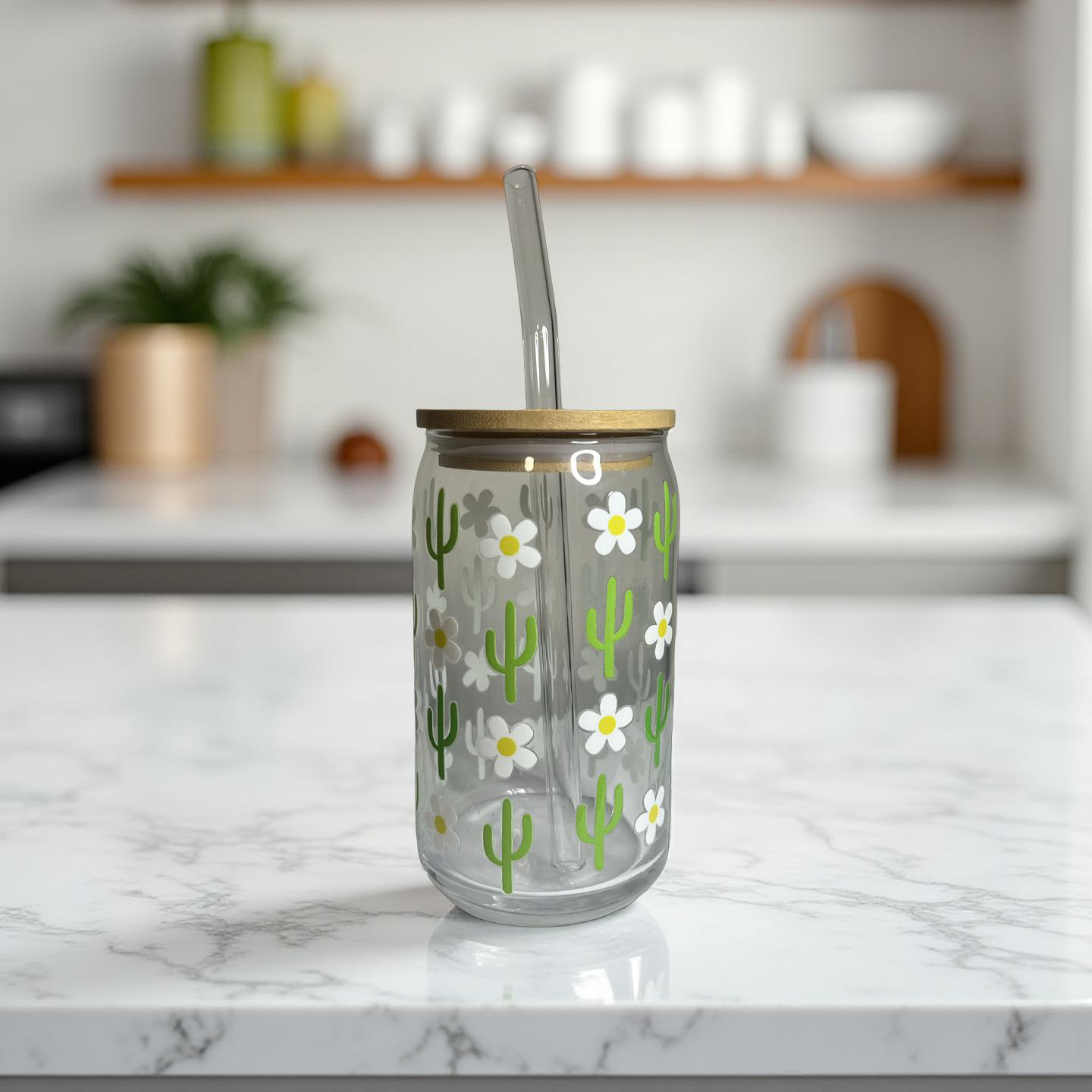Cactus Daisy Glass Cup