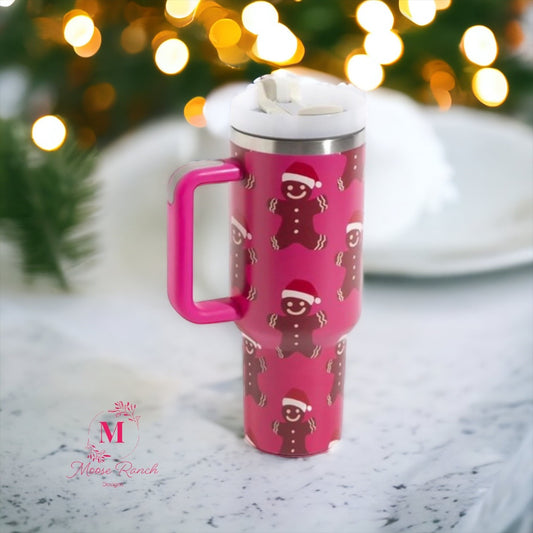 Pink Gingerbread Christmas Tumbler