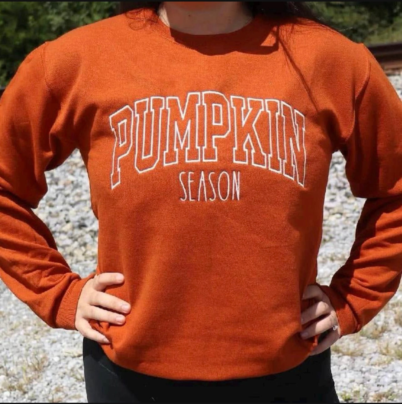 Pumpkin Season Embroidered Burnt Orange Sweatshirt