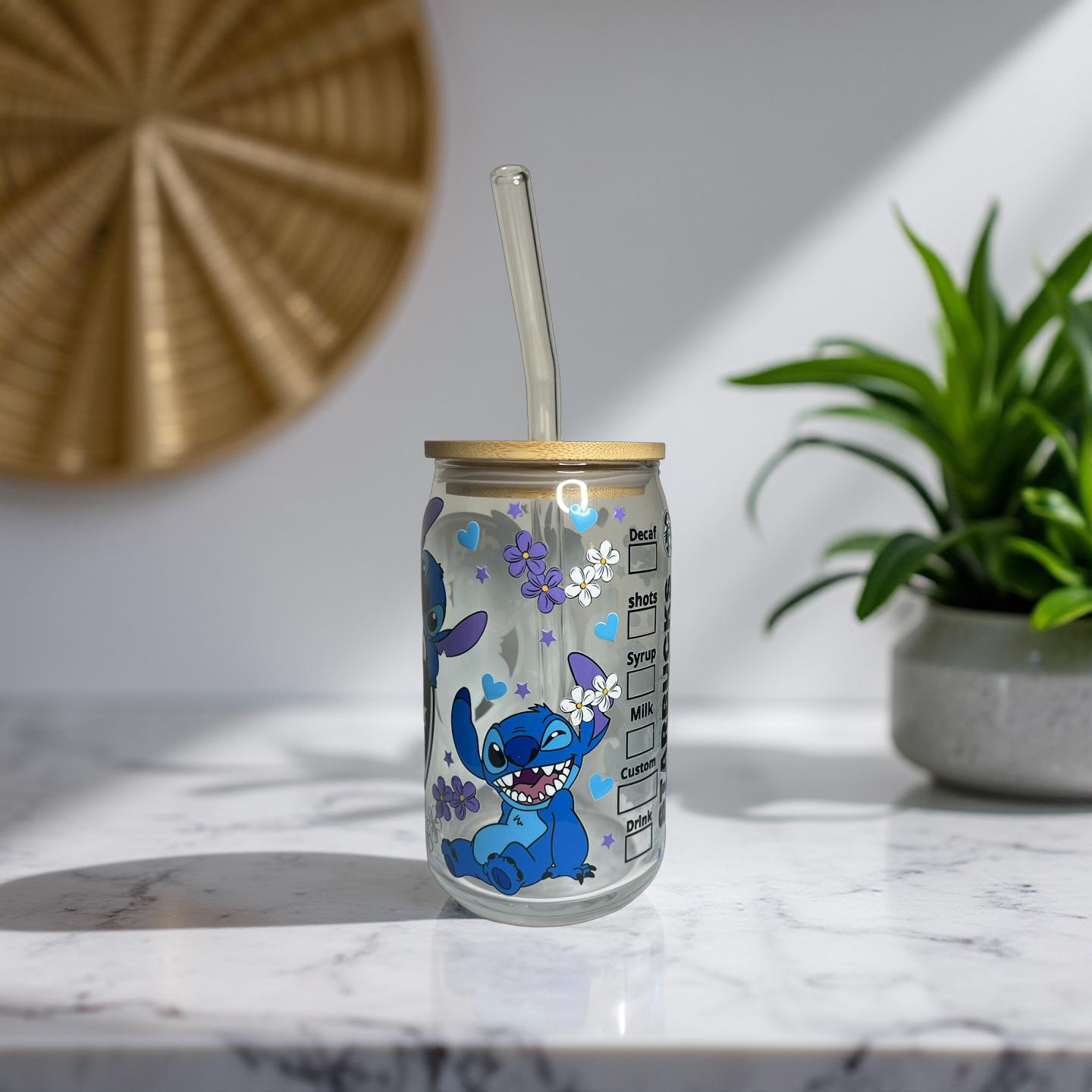 Disney Stitch Starbucks Glass Cup