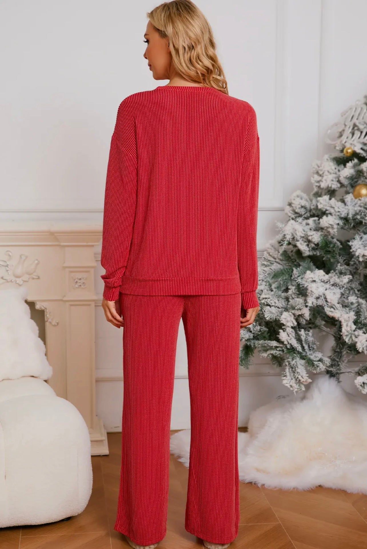Jolly Red Corded Christmas Loungewear Set