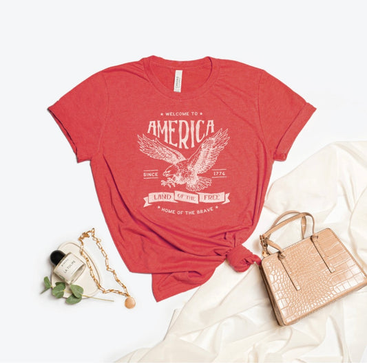 Red American Land of the Free Short sleeve Shirt