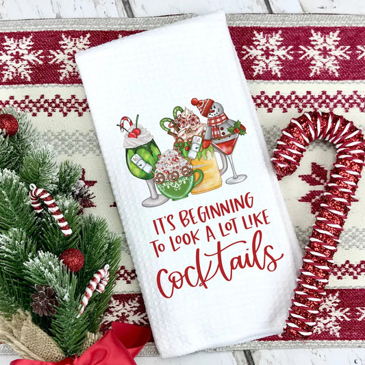 Christmas Cocktails Kitchen Dish Towel
