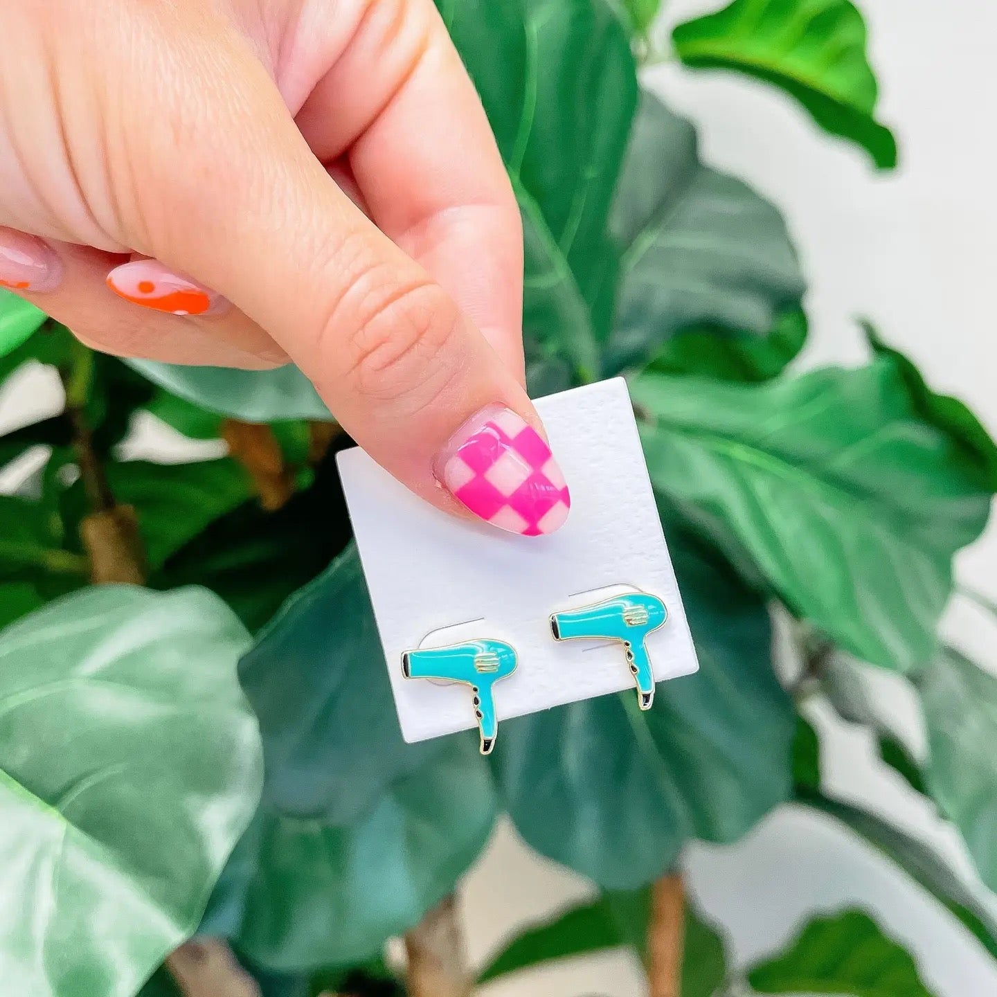 Hair Blow Dryer Enamel Stud Earrings