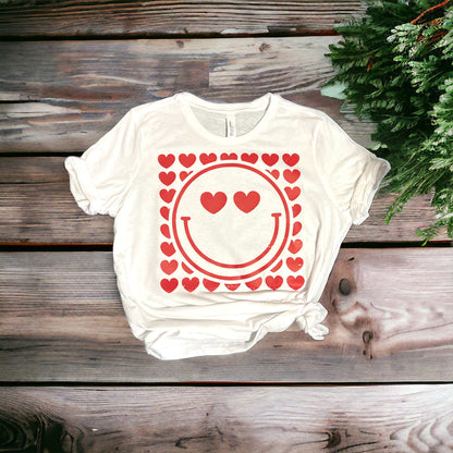 Heart Smiley Valentines Short Sleeve Shirt