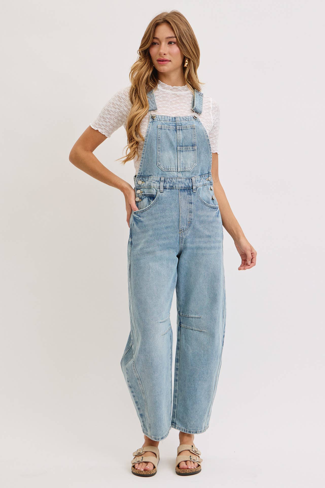 BARREL-LEG DENIM JUMPSUIT