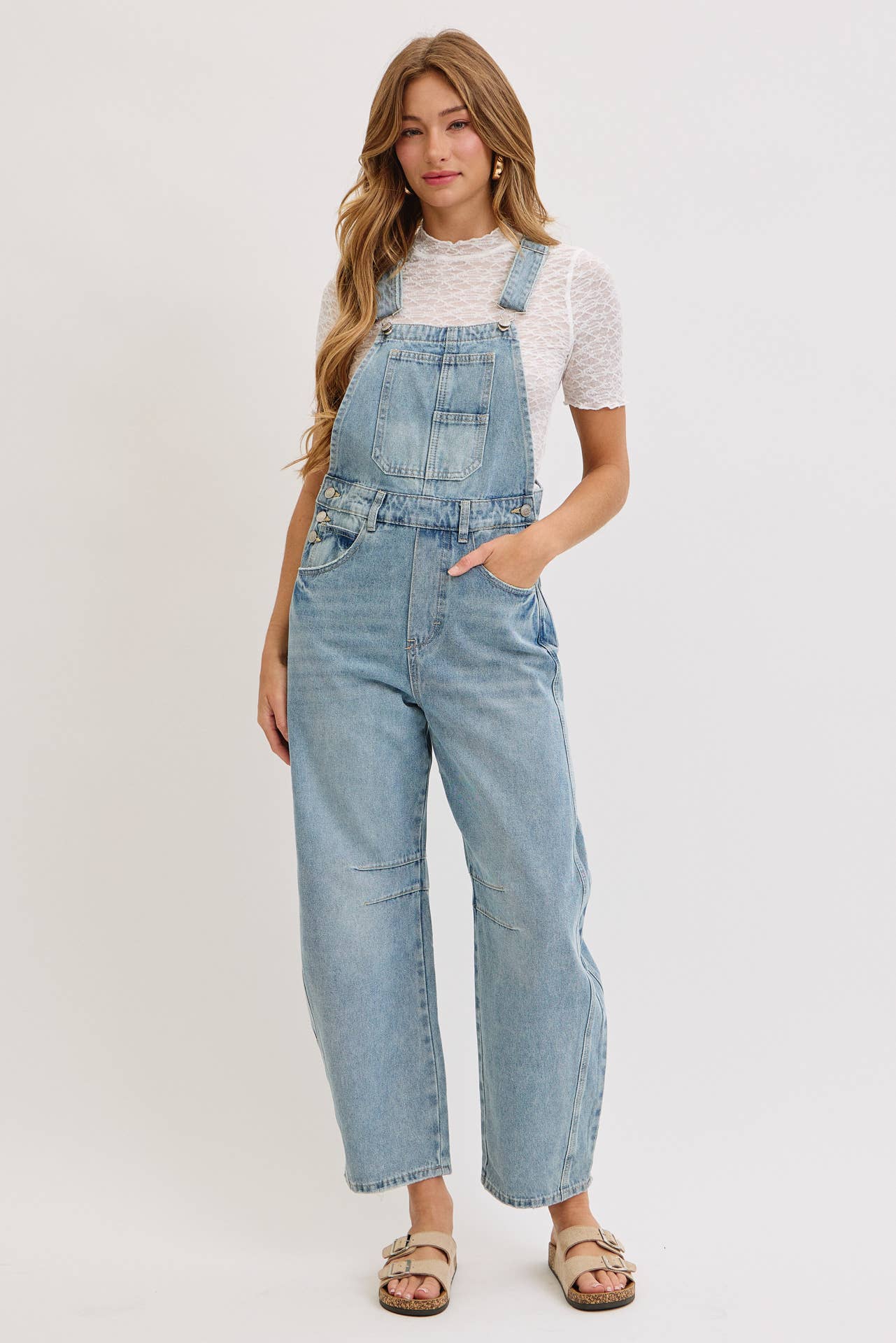 BARREL-LEG DENIM JUMPSUIT