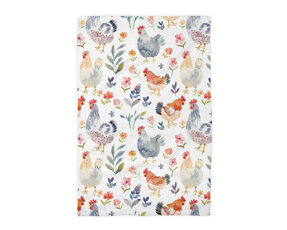 Chicken Rooster Floral Spring Summer Farmhouse Kitchen Towel