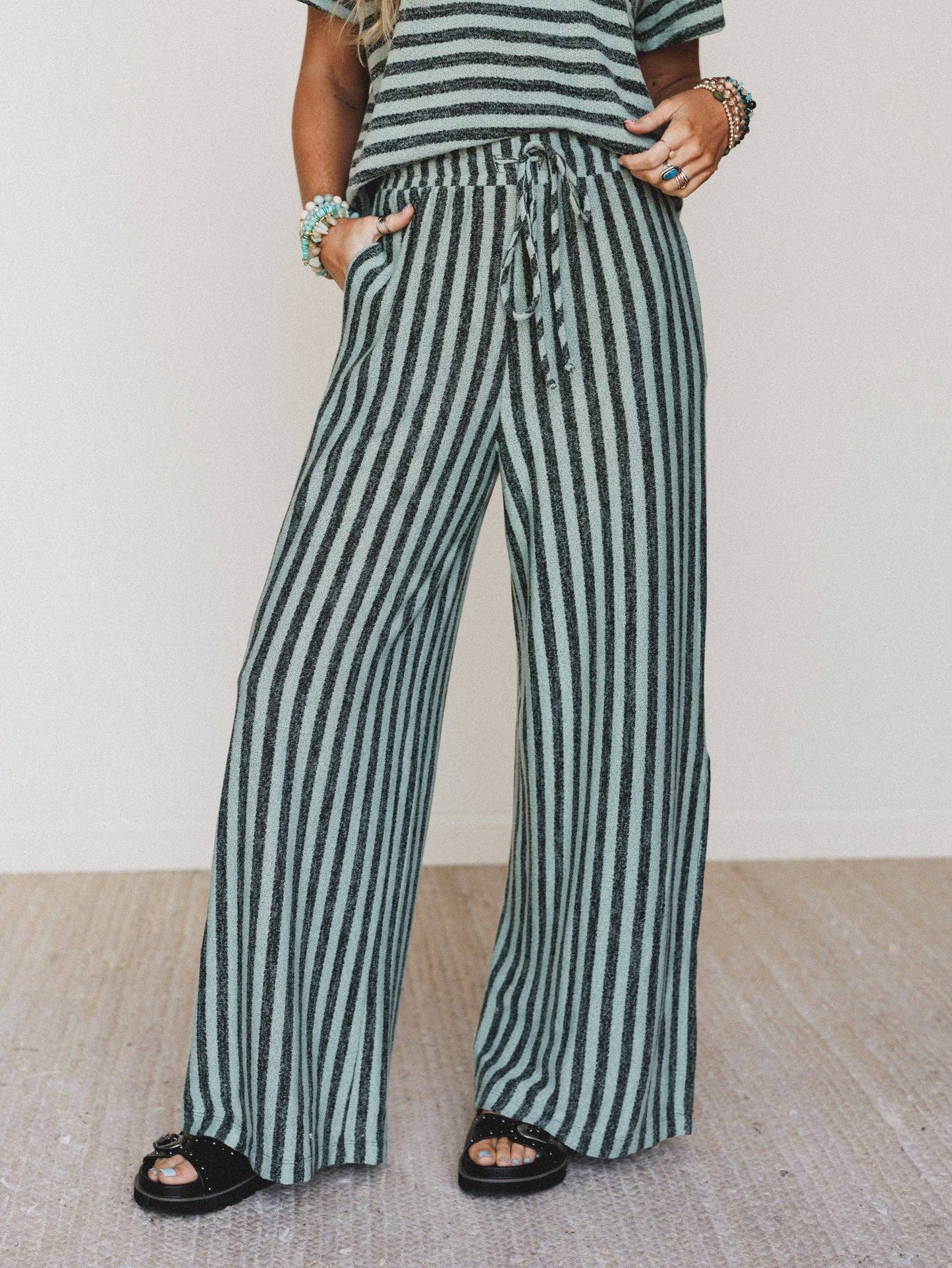 Ibiza Breeze Drawstring Pants - Sage Black