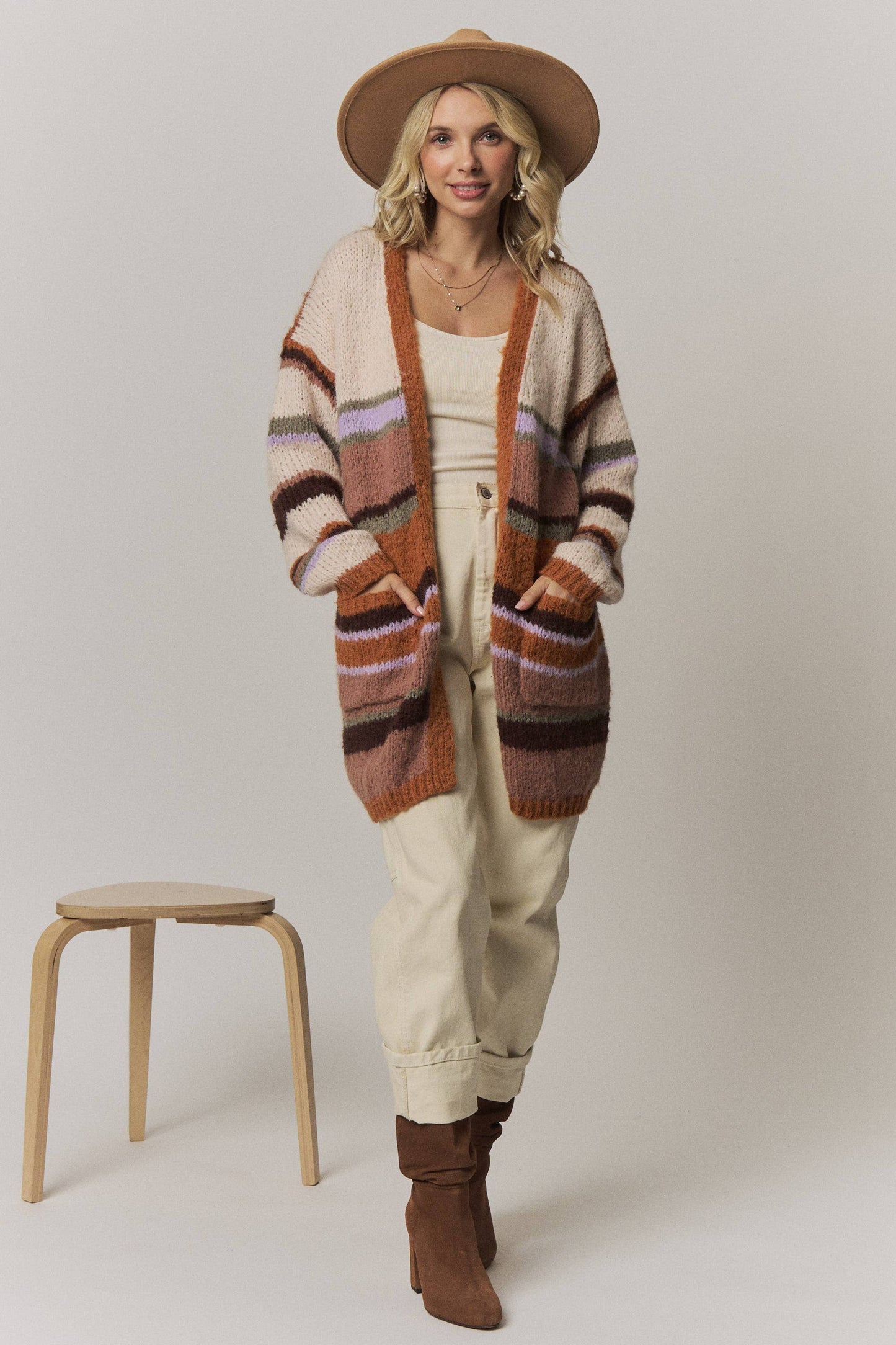 BOHO MULTI-STRIPE OPEN FRONT CARDIGAN