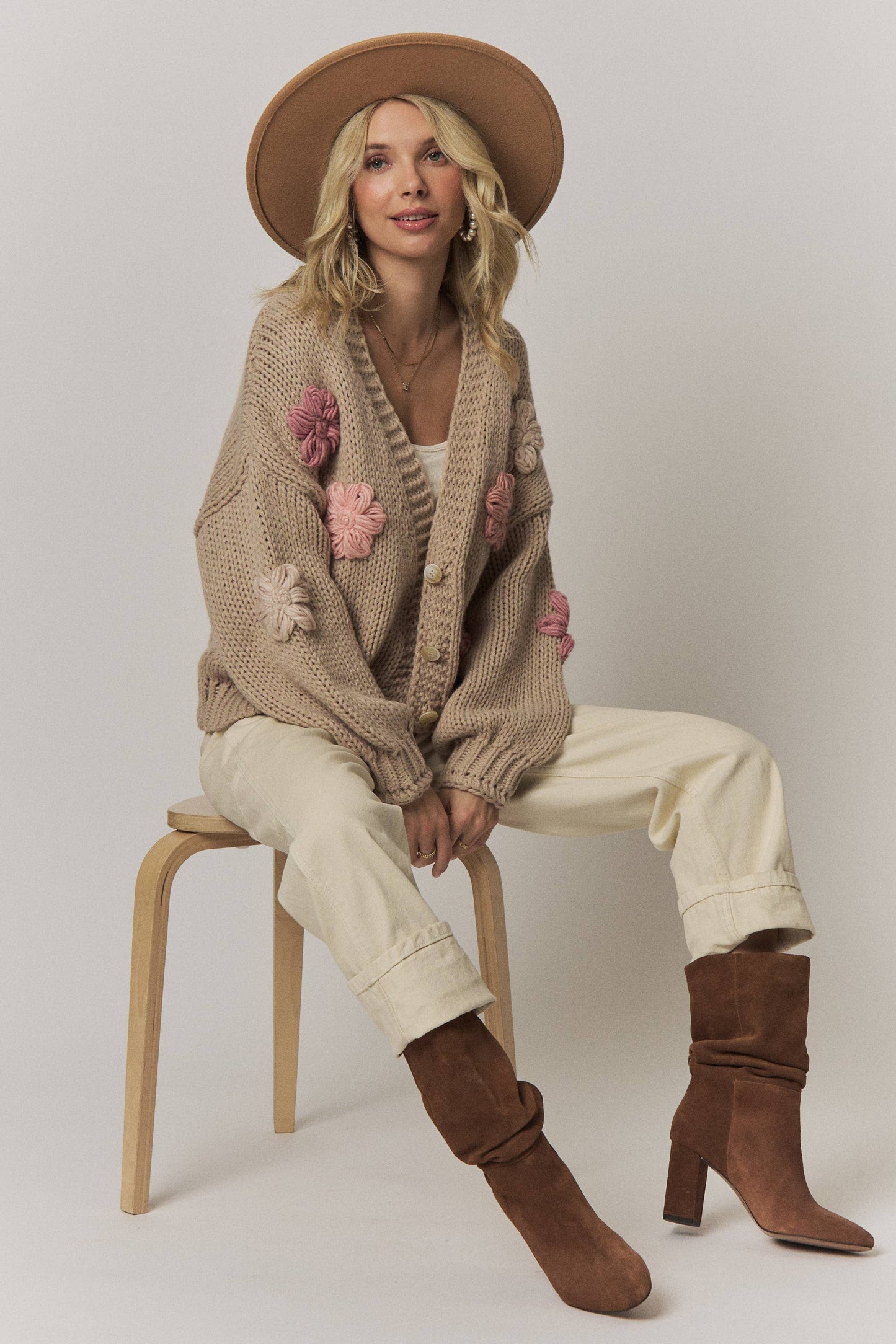 CHUNKY FLORAL CHIC KNIT CARDIGAN