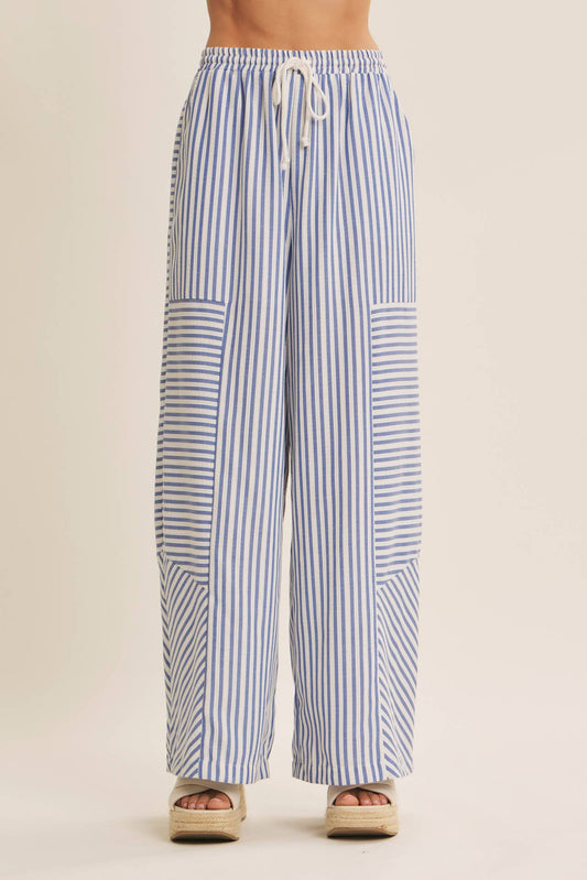 SALT-AIR TEXTURED STRIPE WIDE-LEG PANTS WITH POCKETS