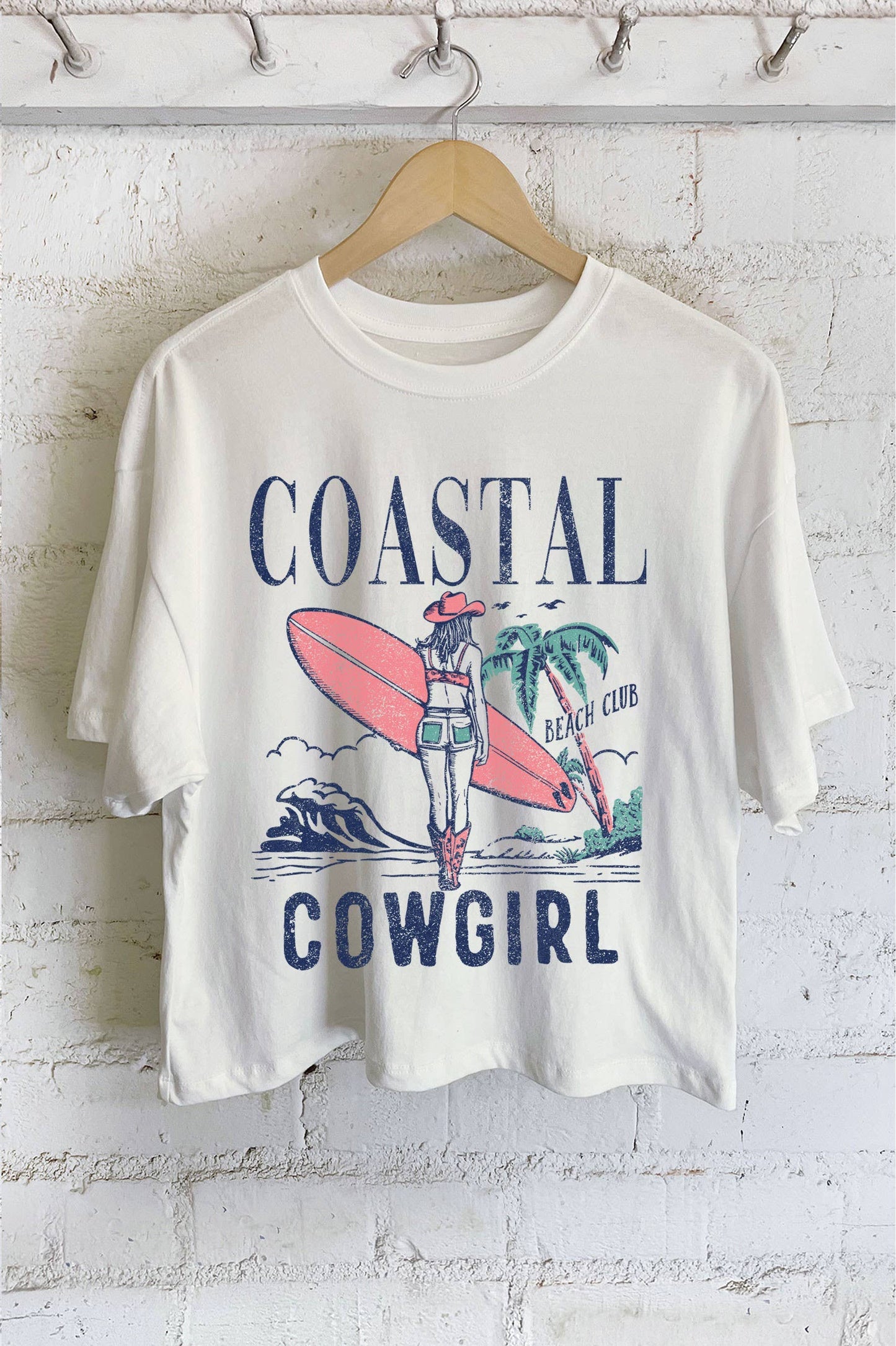 COASTAL COWGIRL BEACH CLUB GRAPHIC LONG CROP TOP