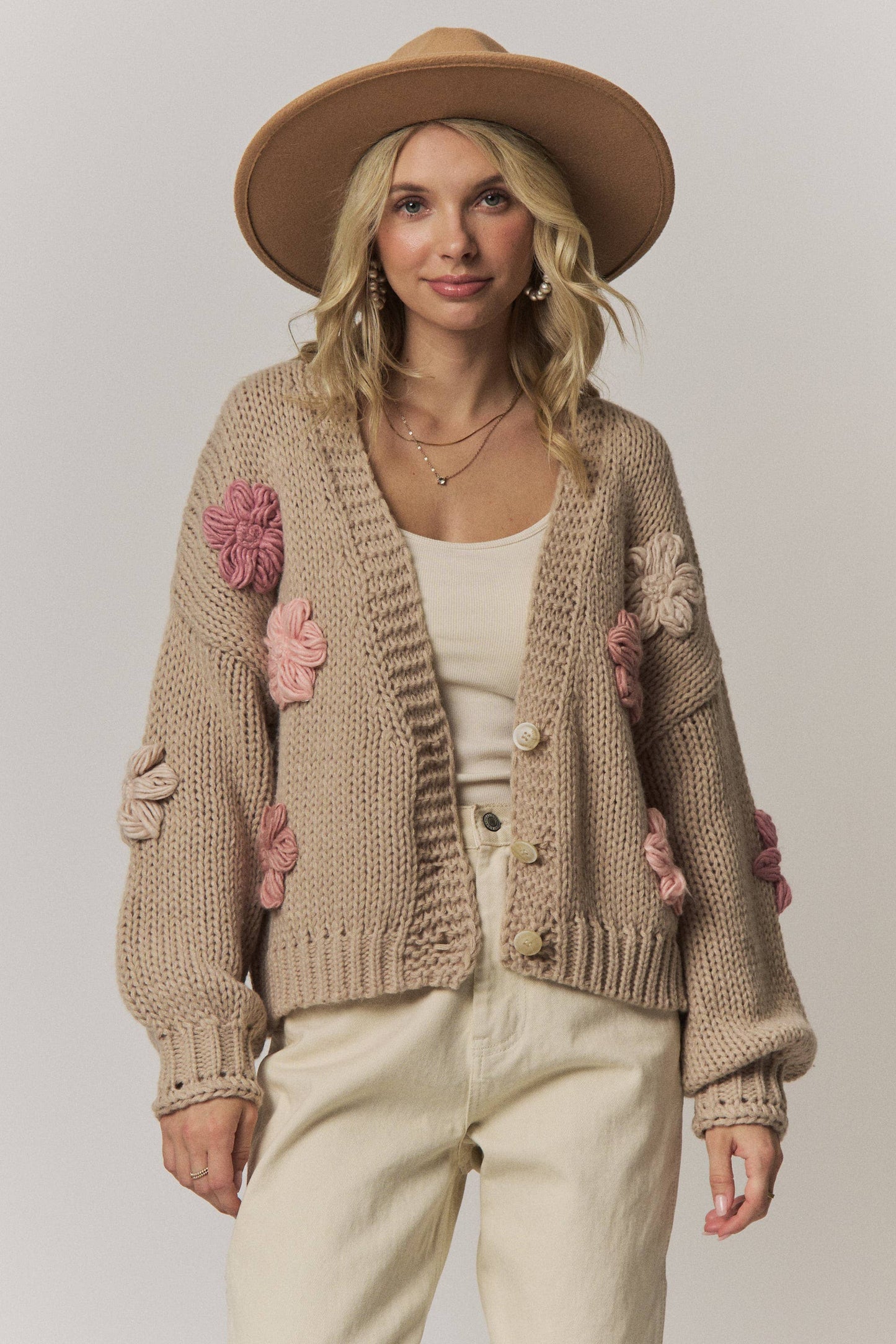 CHUNKY FLORAL CHIC KNIT CARDIGAN